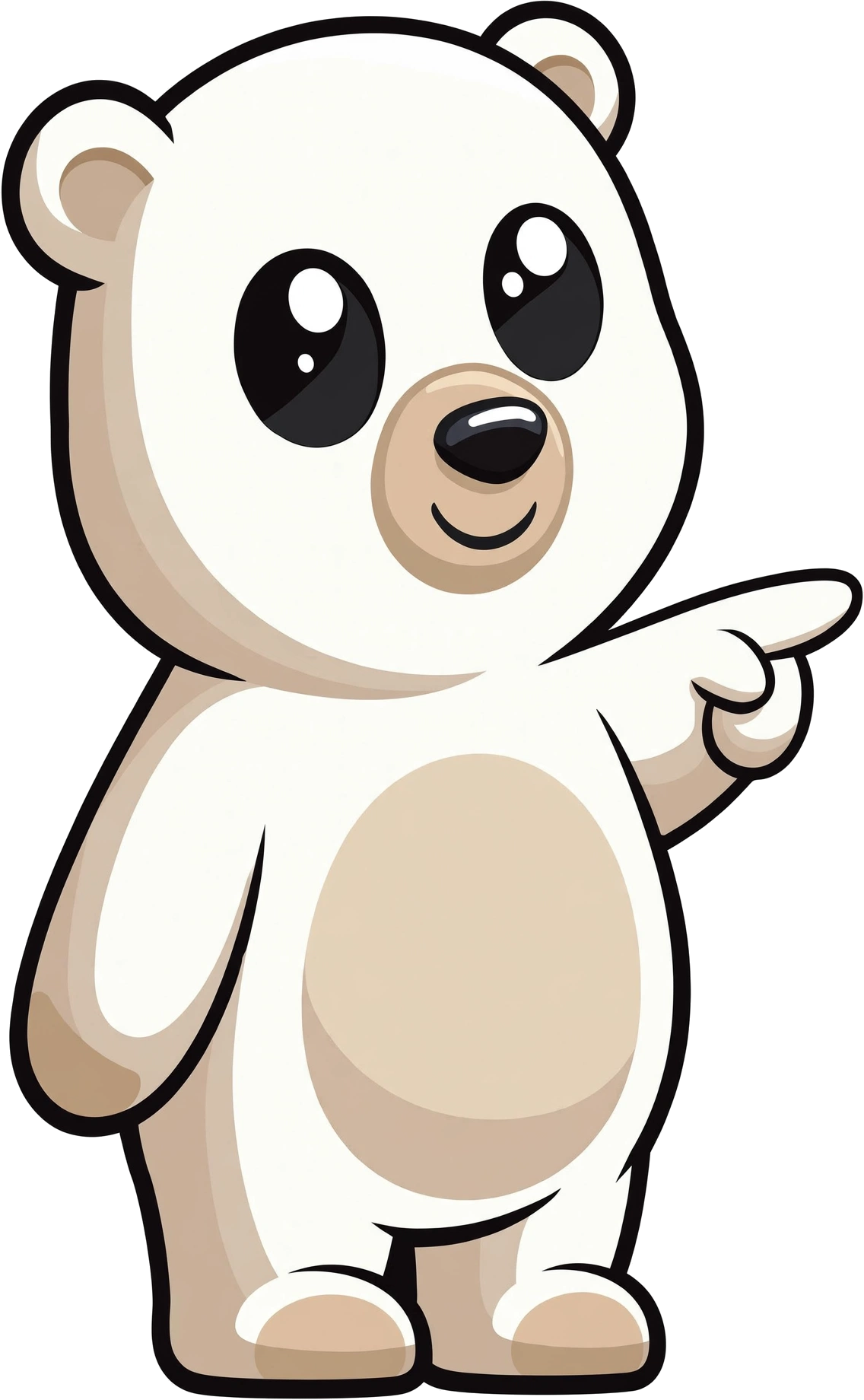 A polar bear pointing